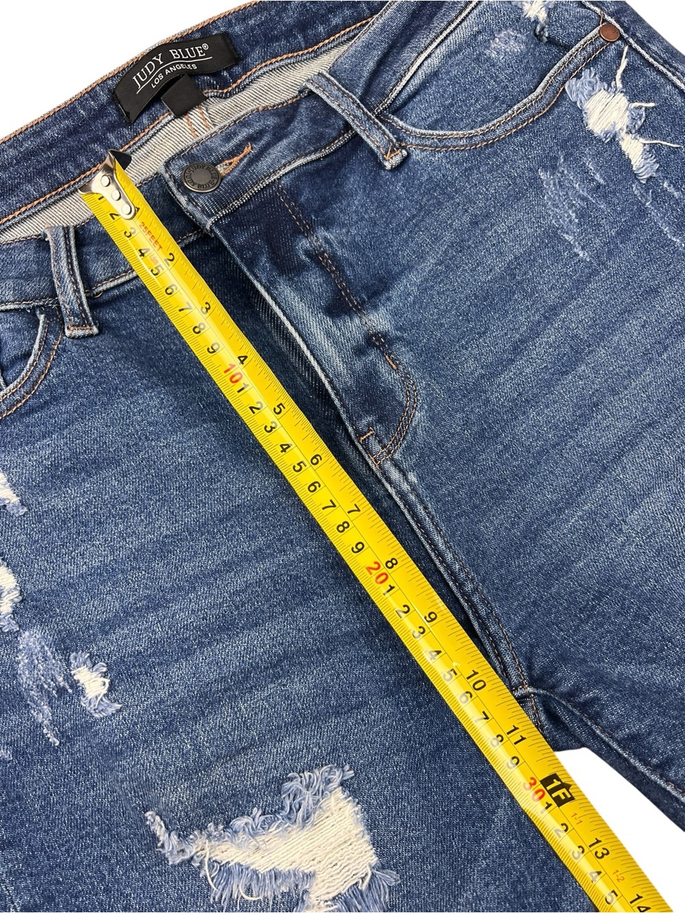 Judy Blue Shorts Women Large bermuda Distressed Denim Rolled Cuff Casual Stretch - Picture 9 of 10
